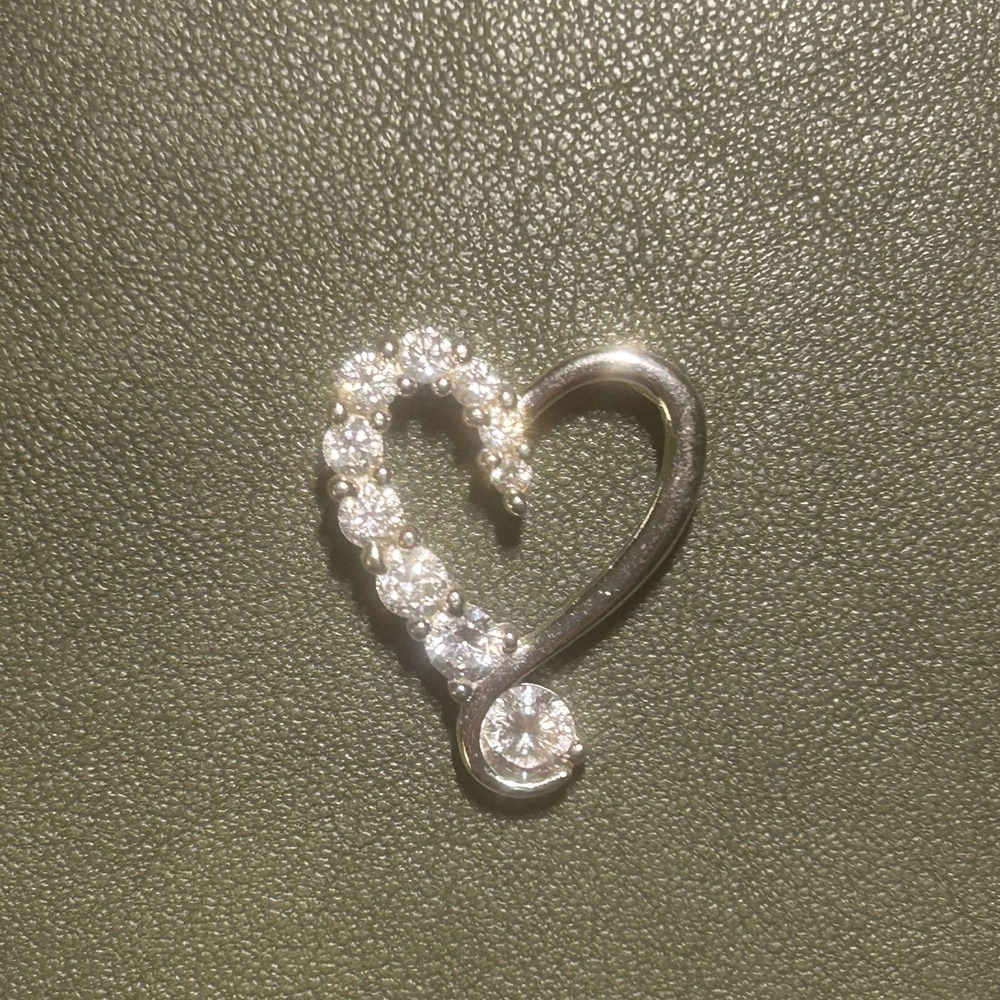 Sterling Silver 925 Heart Shaped Pendant‎ With CZ Clear Stones